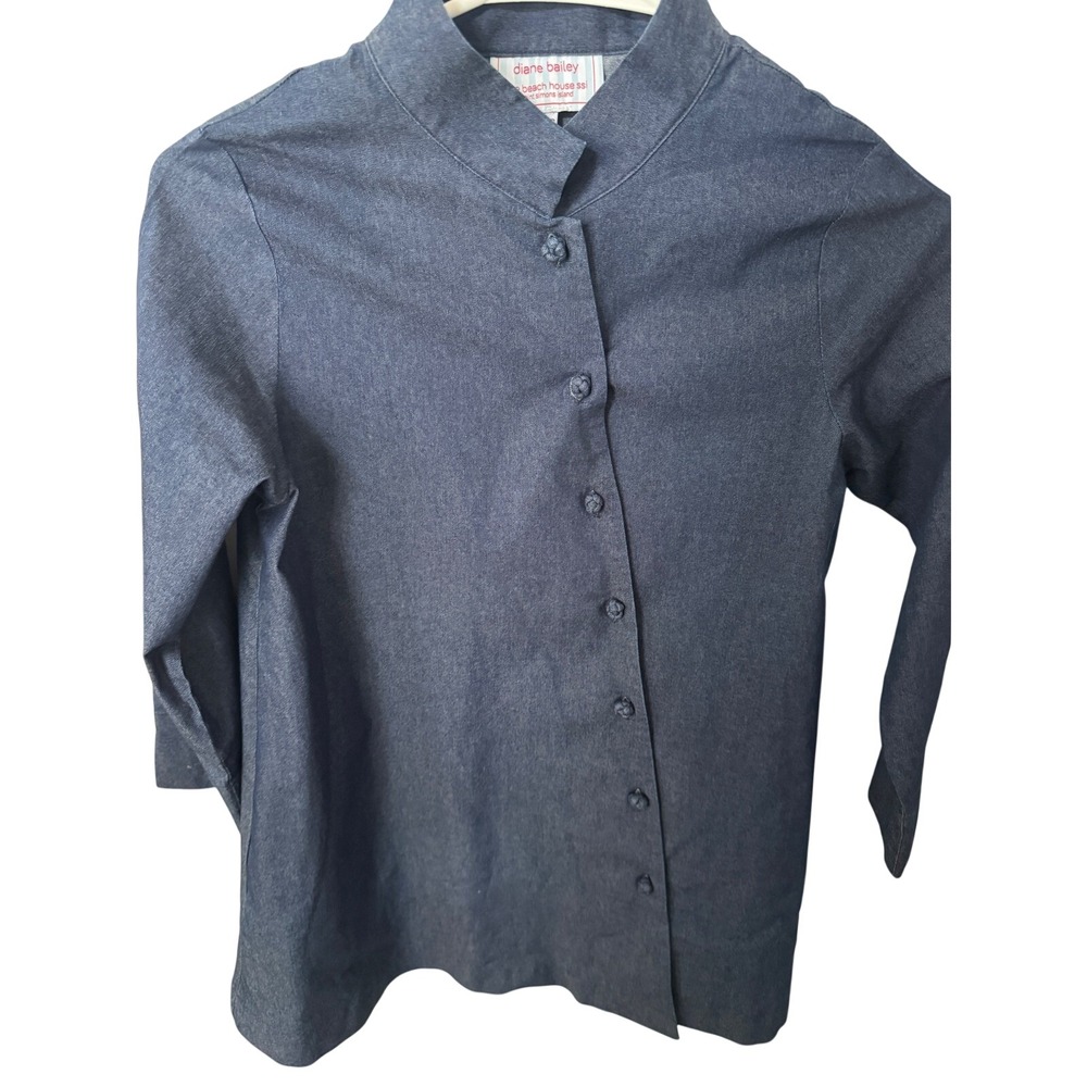 Diane Bailey The Beach House SSI Blue Mandarin Collar Button Down Top 3XS